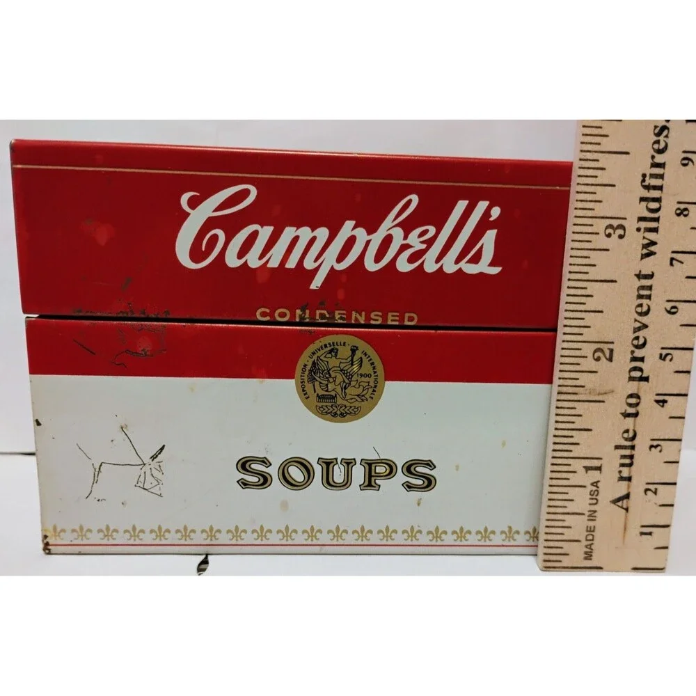 Vintage Campbell's Soup Recipe Box Metal Tin storage With Recipe Cards Vtg